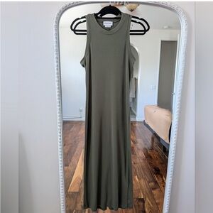 Calvin Klein ribbed midi dress in olive sage green